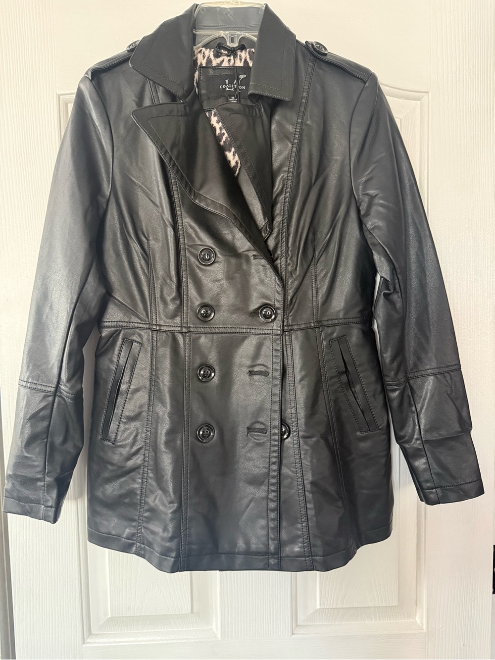 LA Coalition Black Faux Leather Double-Breasted Jacket